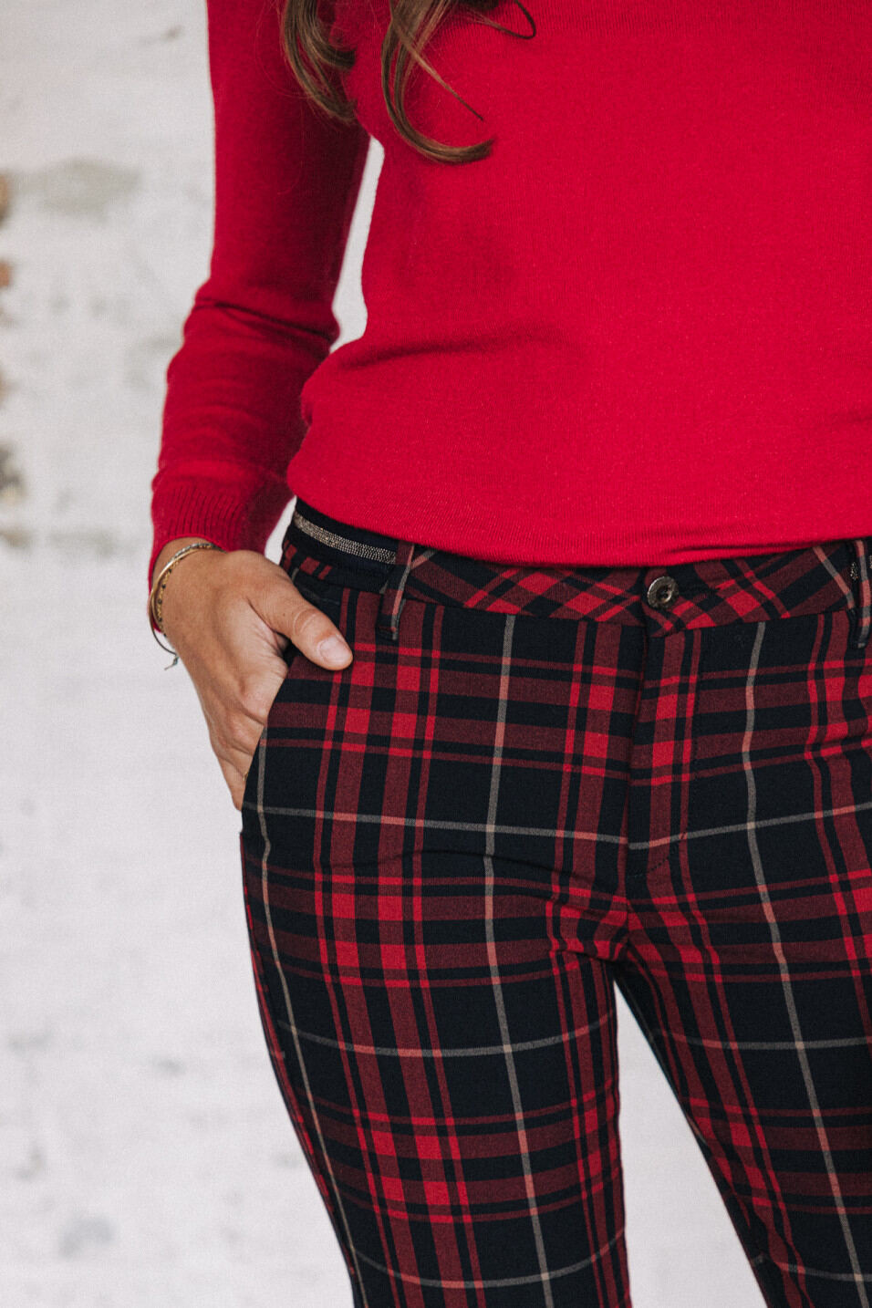 pantalon style ecossais carreaux rouge