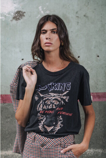 t-shirt femme vintage imprimé tigre rock tendances freeman t porter