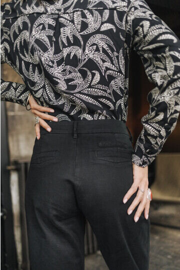 Pantalon noir en toile femme freeman t porter braguette décalée 