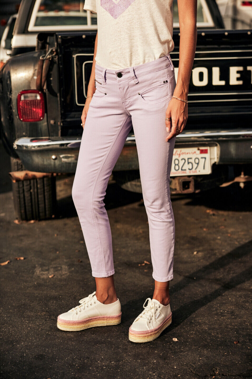 Colored pants Woman Alexa Cropped New Magic Color Purple rose | Freeman T. Porter
