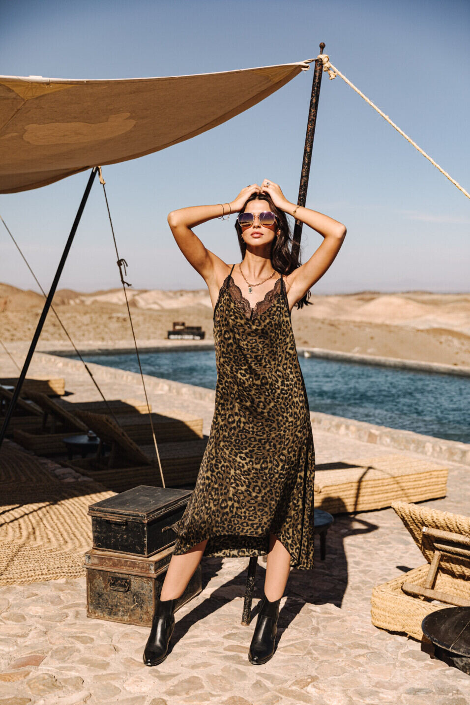 Long slip-dress Woman Mia Leopardo Khaki | Freeman T. Porter