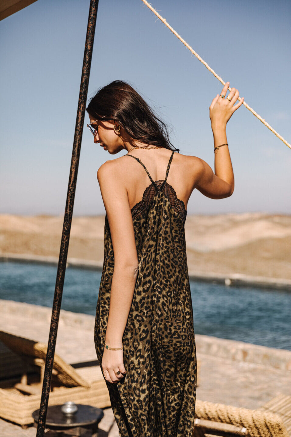 Long slip-dress Woman Mia Leopardo Khaki | Freeman T. Porter