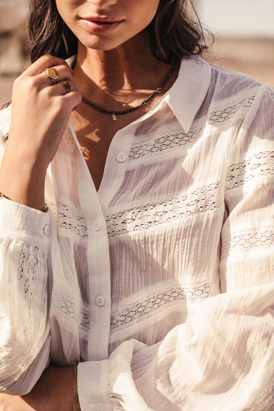 Camisa plisada Woman Carline Plain Color White | Freeman T. Porter