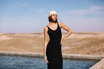 V-neck maxi dress Woman Ribea Rib Black | Freeman T. Porter