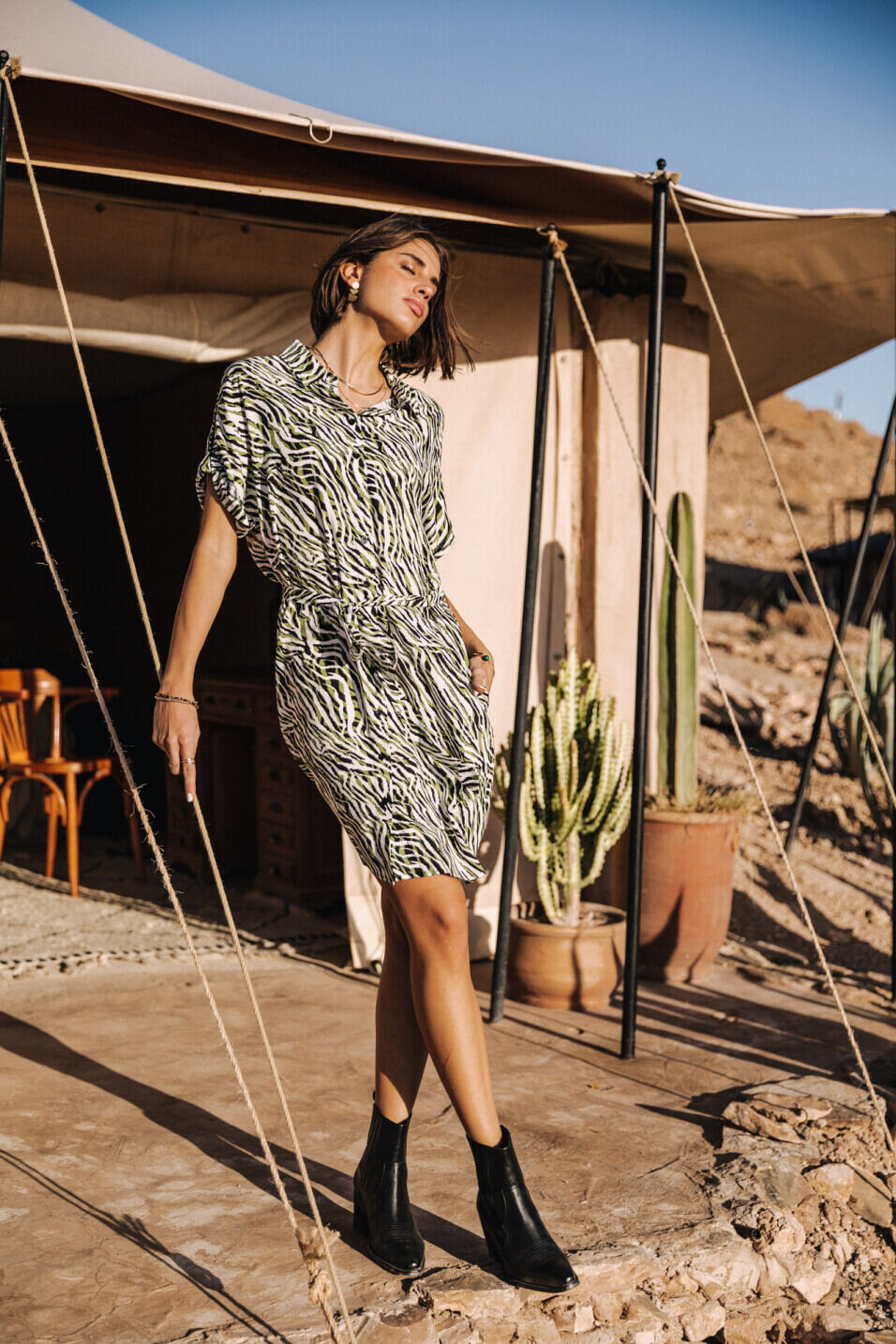 Mid-length shirt dress Woman Raffia Tigerly Calla green | Freeman T. Porter