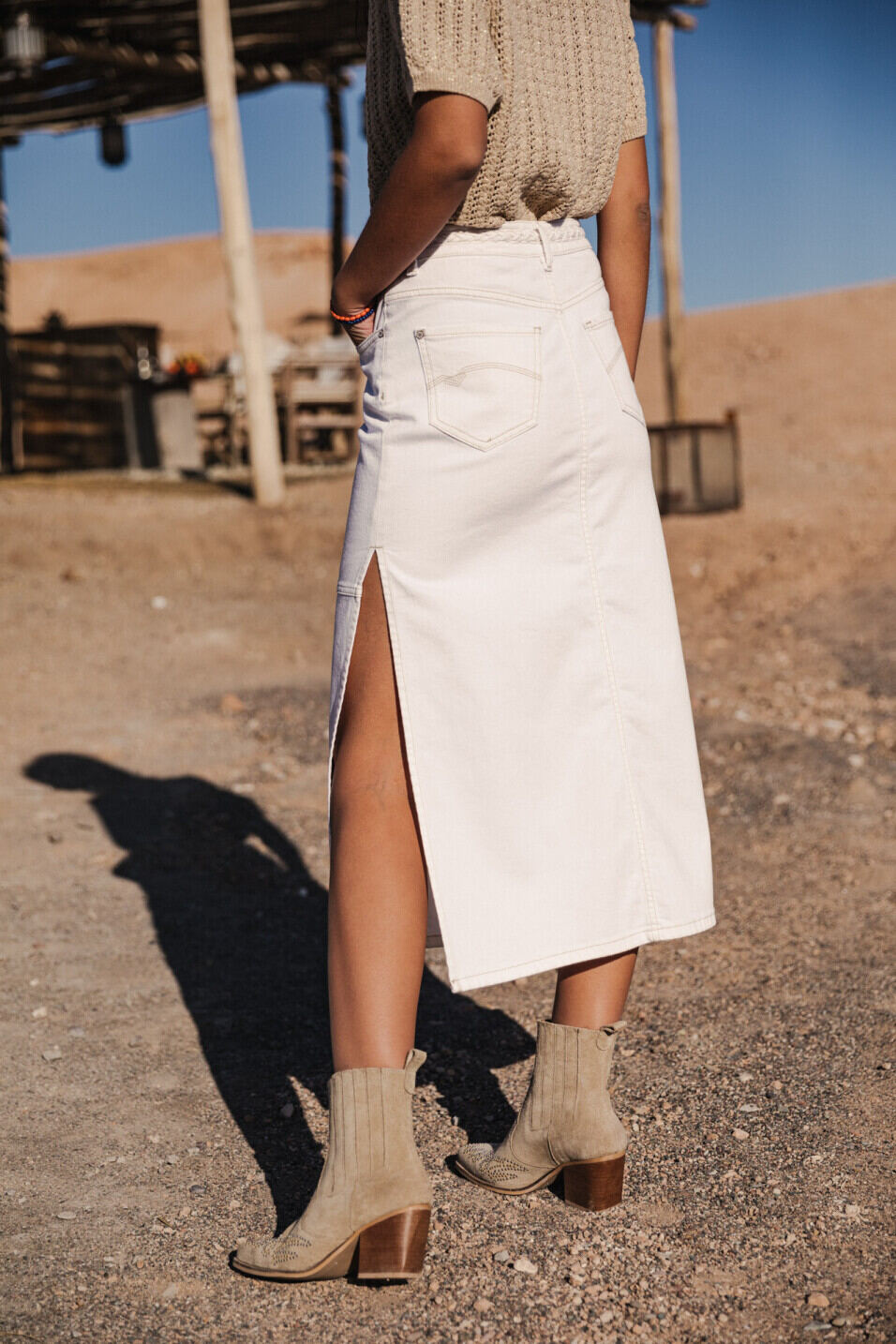 Long denim skirt Woman Carla Andalousia Off white | Freeman T. Porter