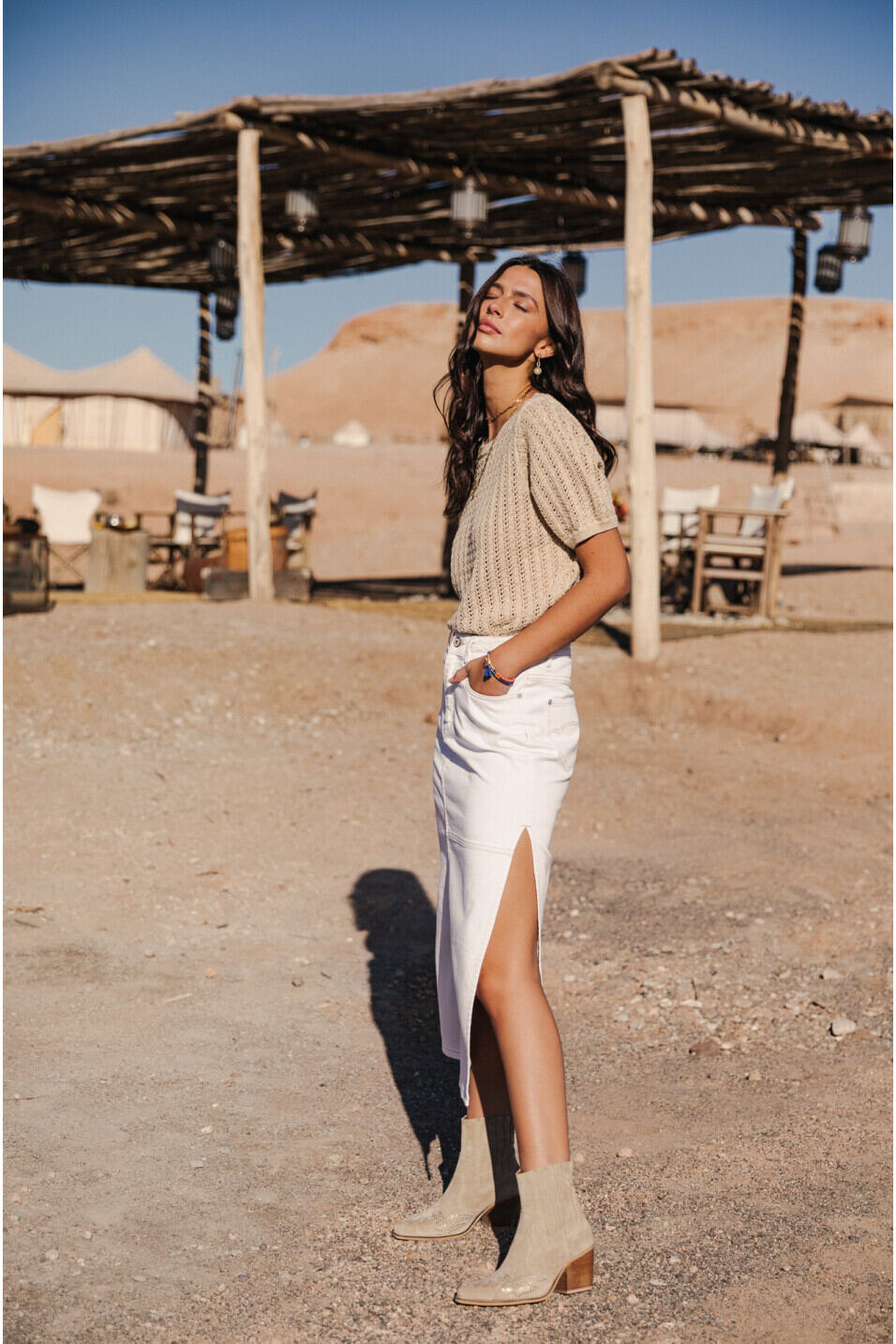 Long denim skirt Woman Carla Andalousia Off white | Freeman T. Porter