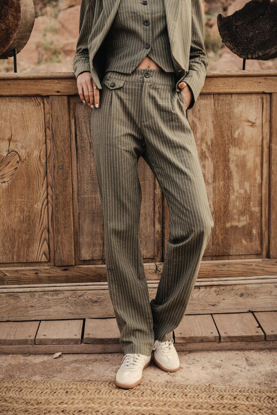 Pantalones de talle alto Woman Alba Corsaire Olivine | Freeman T. Porter