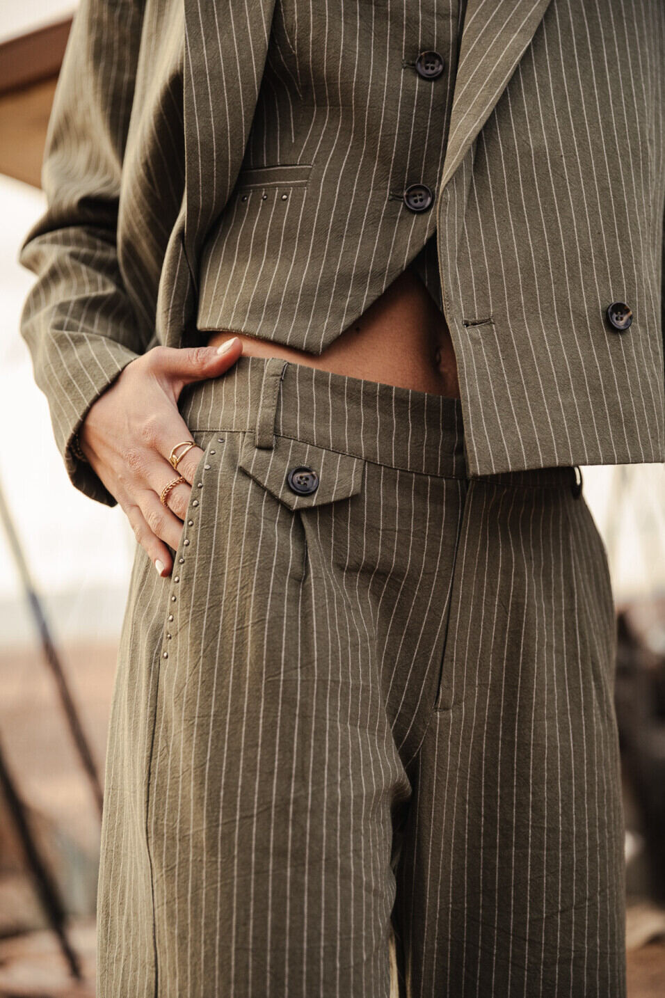 High-waist pants Woman Alba Corsaire Olivine | Freeman T. Porter
