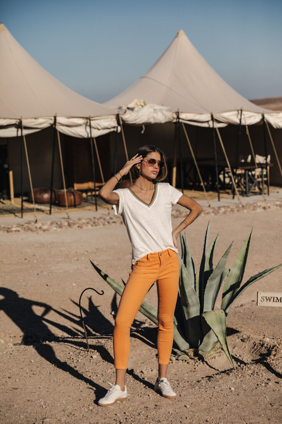 Colored pants Woman Alexa Cropped New Magic Color Tangerine tango | Freeman T. Porter