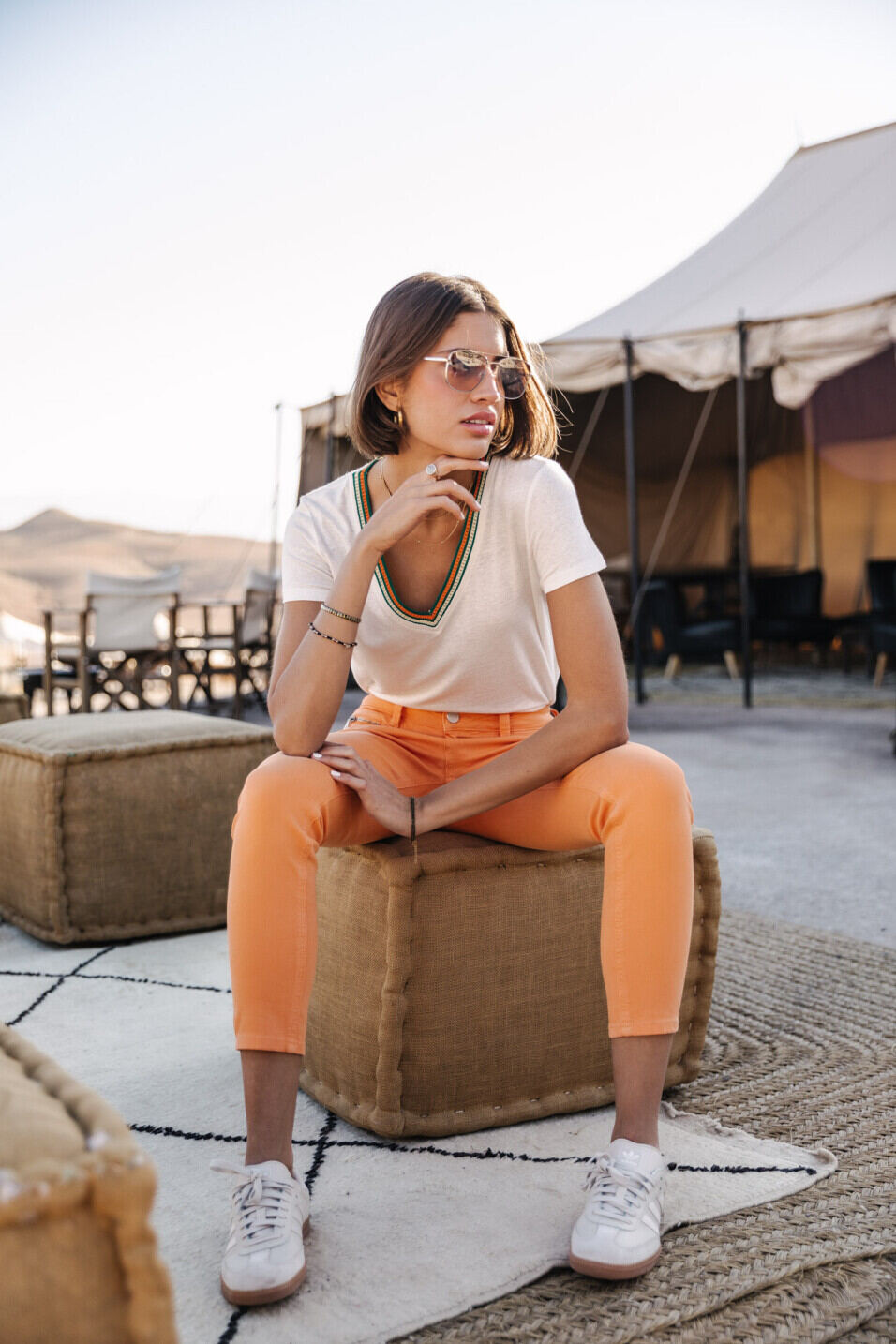 Colored pants Woman Alexa Cropped New Magic Color Tangerine tango | Freeman T. Porter