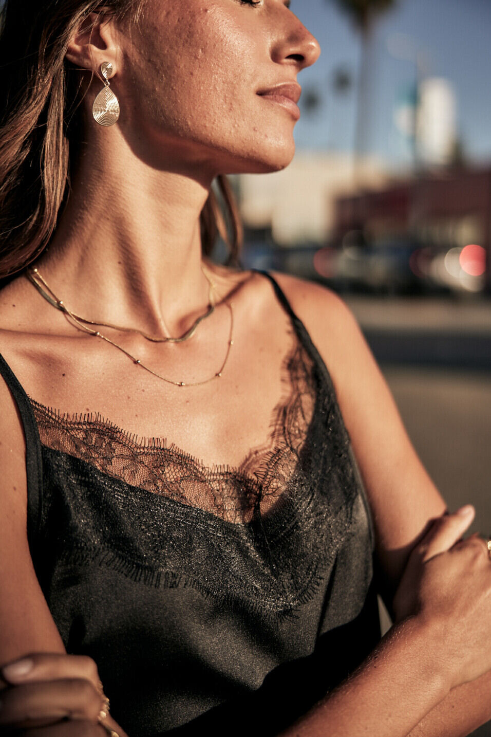 Camisola encaje escotada Woman Thylia Lace Fabric Mix Black | Freeman T. Porter