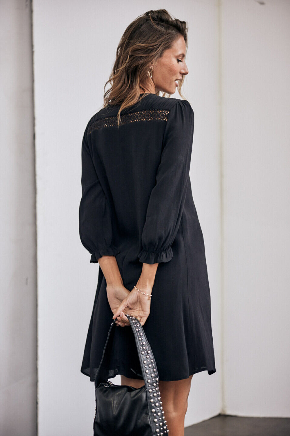 Short flare dress Woman Juna Plain Color Black | Freeman T. Porter
