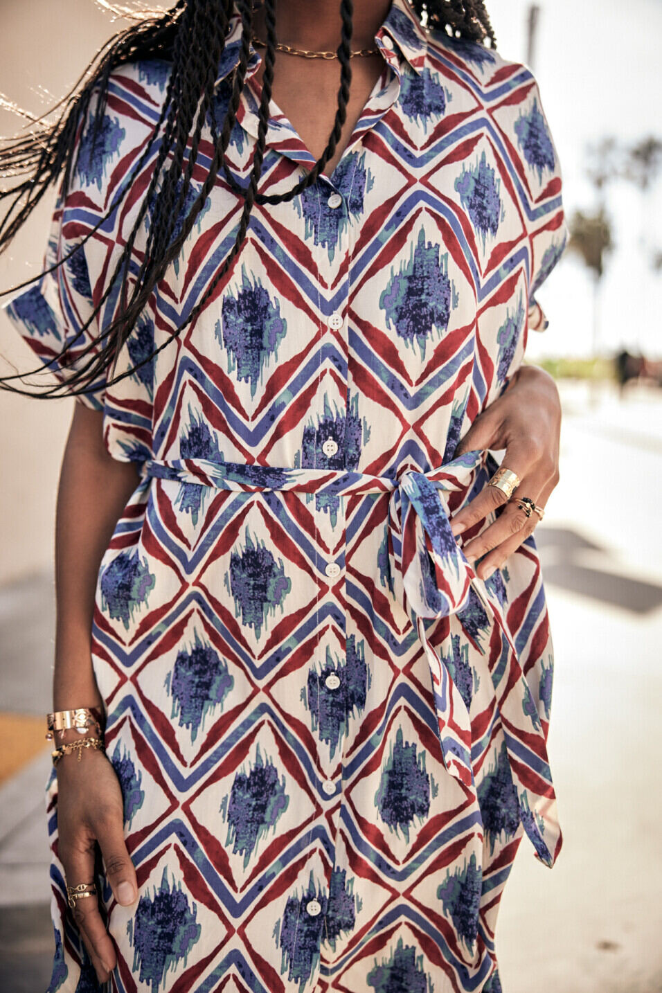 Mid-length shirt dress Woman Raffia Diamond Off white | Freeman T. Porter