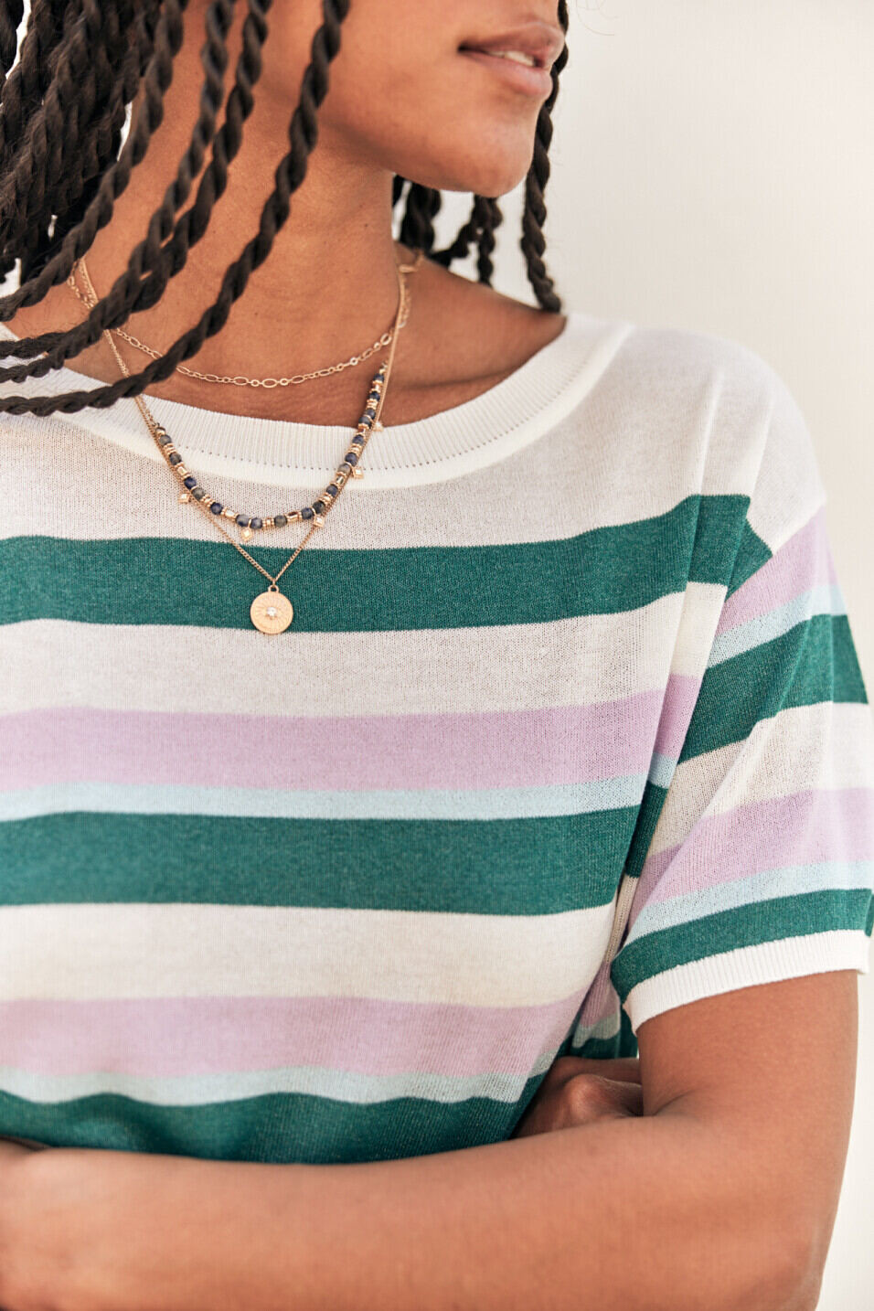 T-shirt maille rayé Femme Pelona Stripes Mauve | Freeman T. Porter