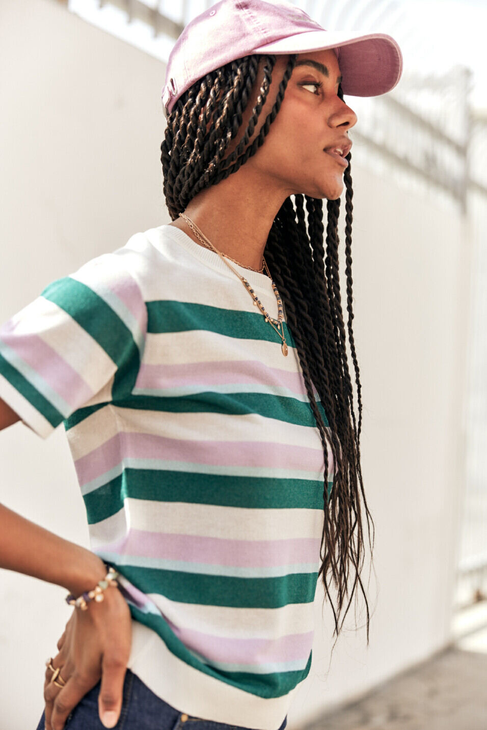 T-shirt jersey rayas Woman Pelona Stripes Mauve | Freeman T. Porter