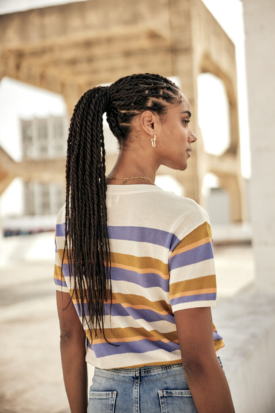 T-shirt maille rayé Femme Pelona Stripes Creme | Freeman T. Porter