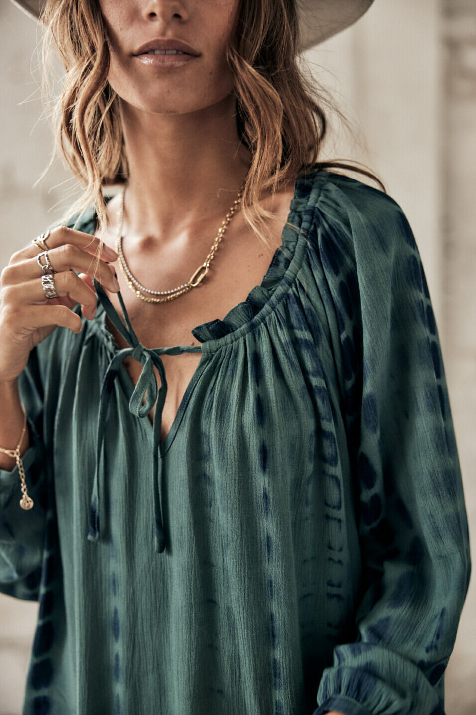 Loose blouse long sleeves Woman Talma Tie & Dye Mallard green | Freeman T. Porter