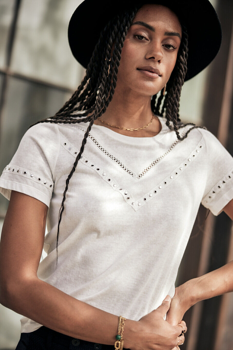 Studded T-shirt Woman Teddie White | Freeman T. Porter