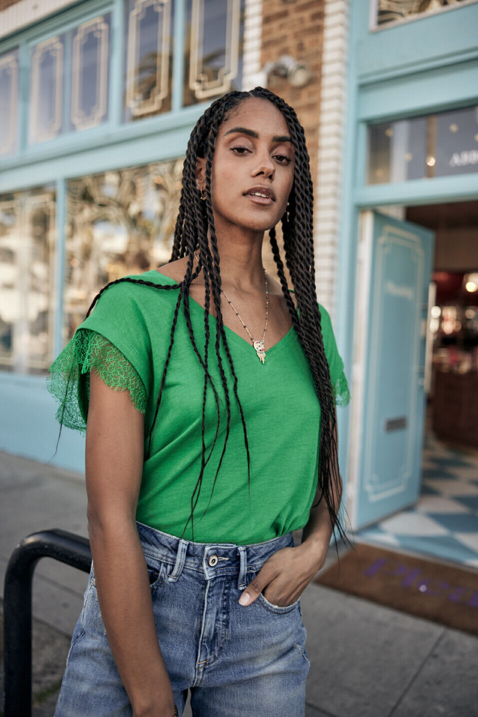 Straight T-shirt Woman Tanaiss Linen Jolly green | Freeman T. Porter