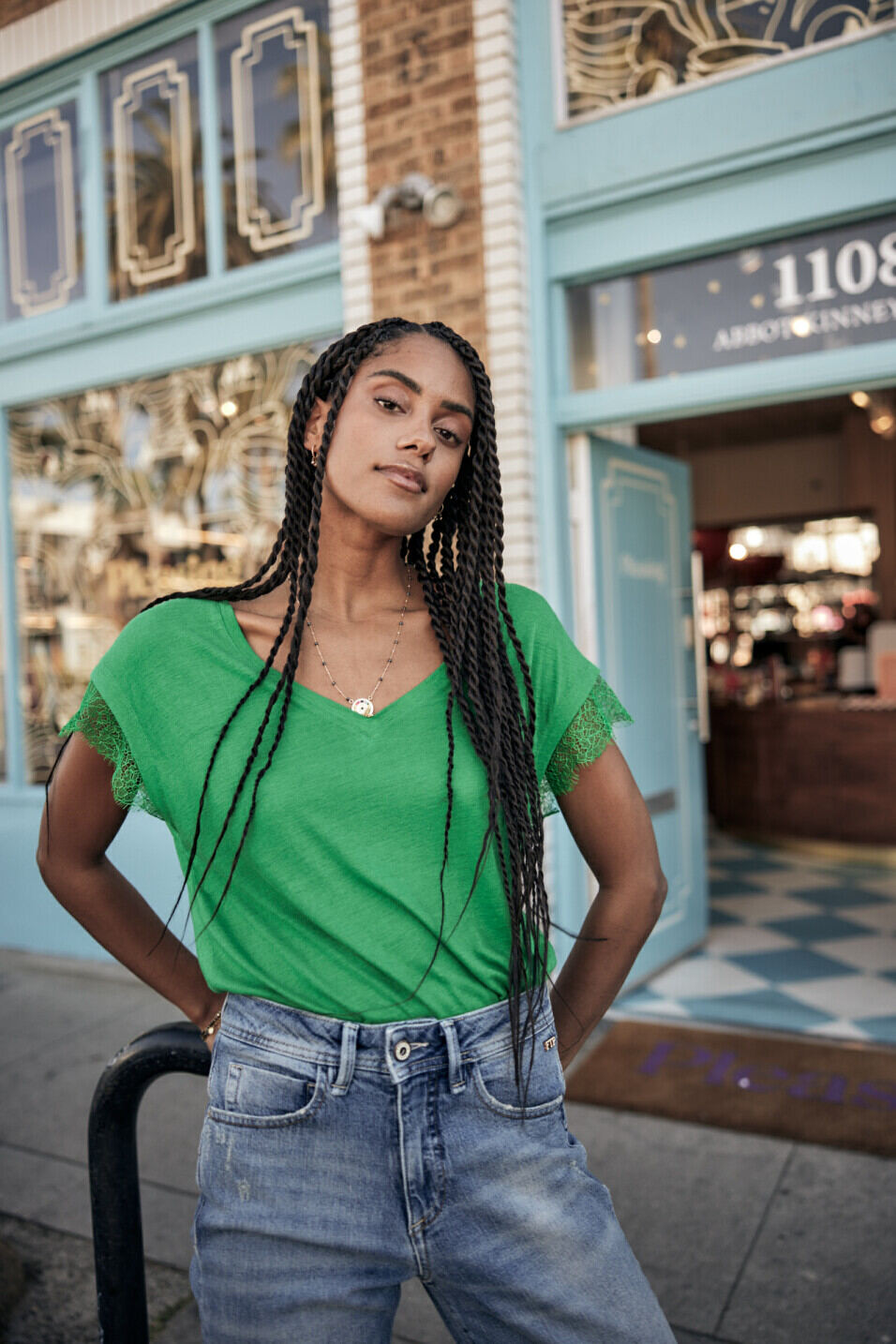 Straight T-shirt Woman Tanaiss Linen Jolly green | Freeman T. Porter