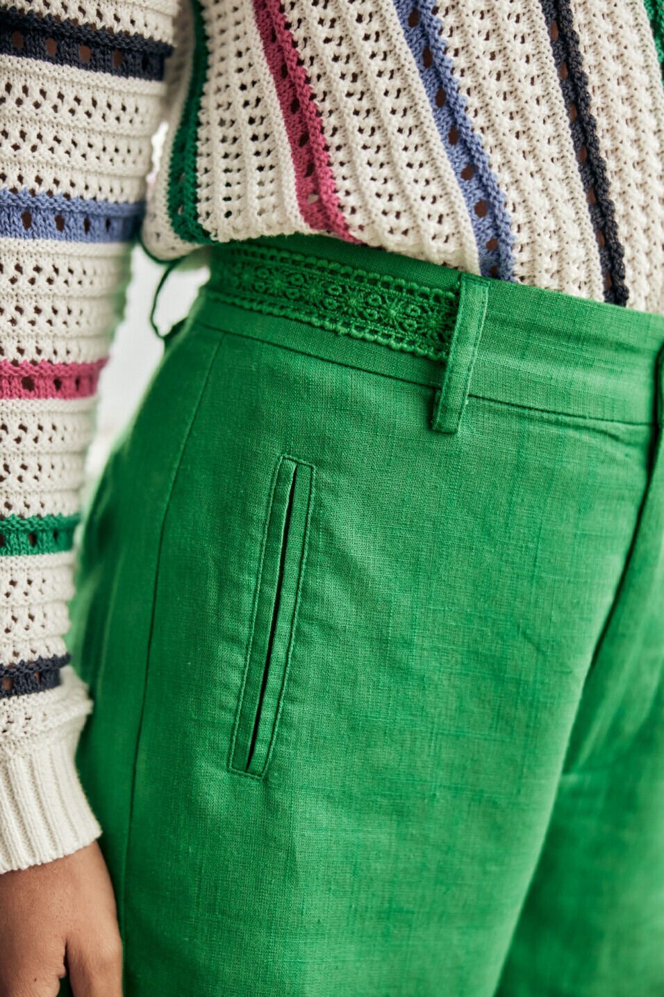 Gerade Shorts Woman Flavie Plain Linen Jolly green | Freeman T. Porter