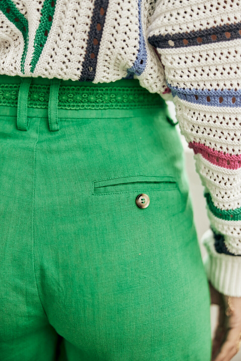 Shorts rectos Woman Flavie Plain Linen Jolly green | Freeman T. Porter