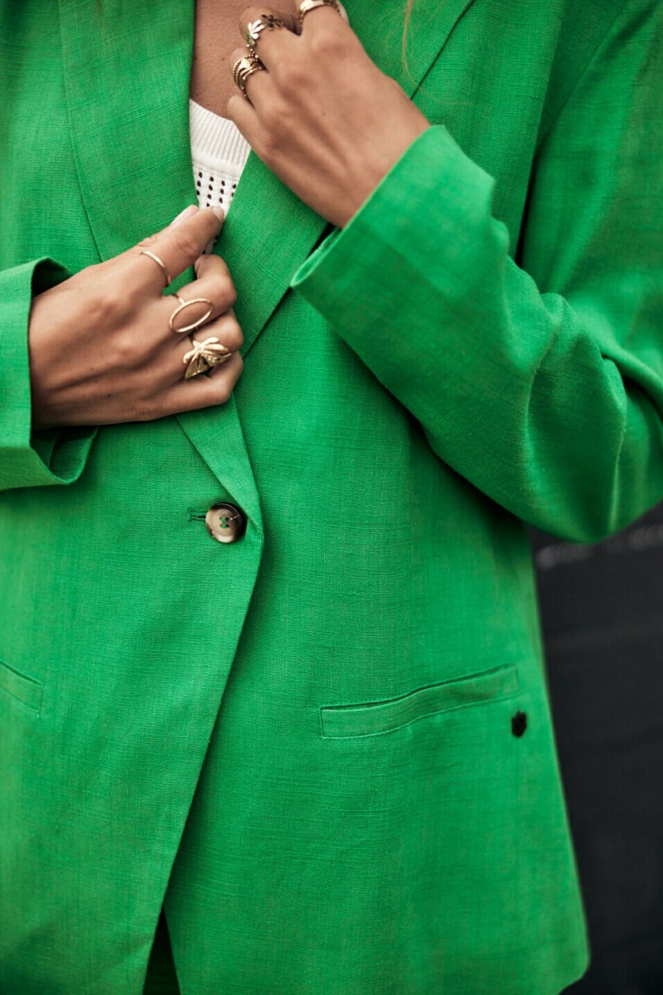 Blazer oversize Femme Bernie Plain Linen Jolly green | Freeman T. Porter