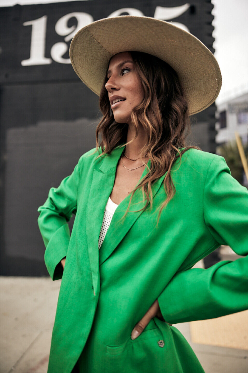 Oversize blazer Woman Bernie Plain Linen Jolly green | Freeman T. Porter