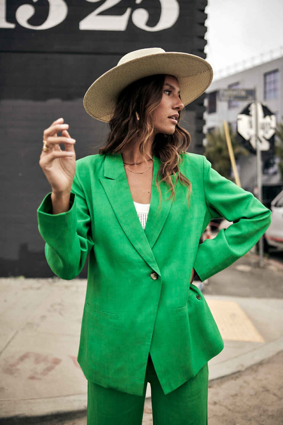 Blazer oversize Femme Bernie Plain Linen Jolly green | Freeman T. Porter