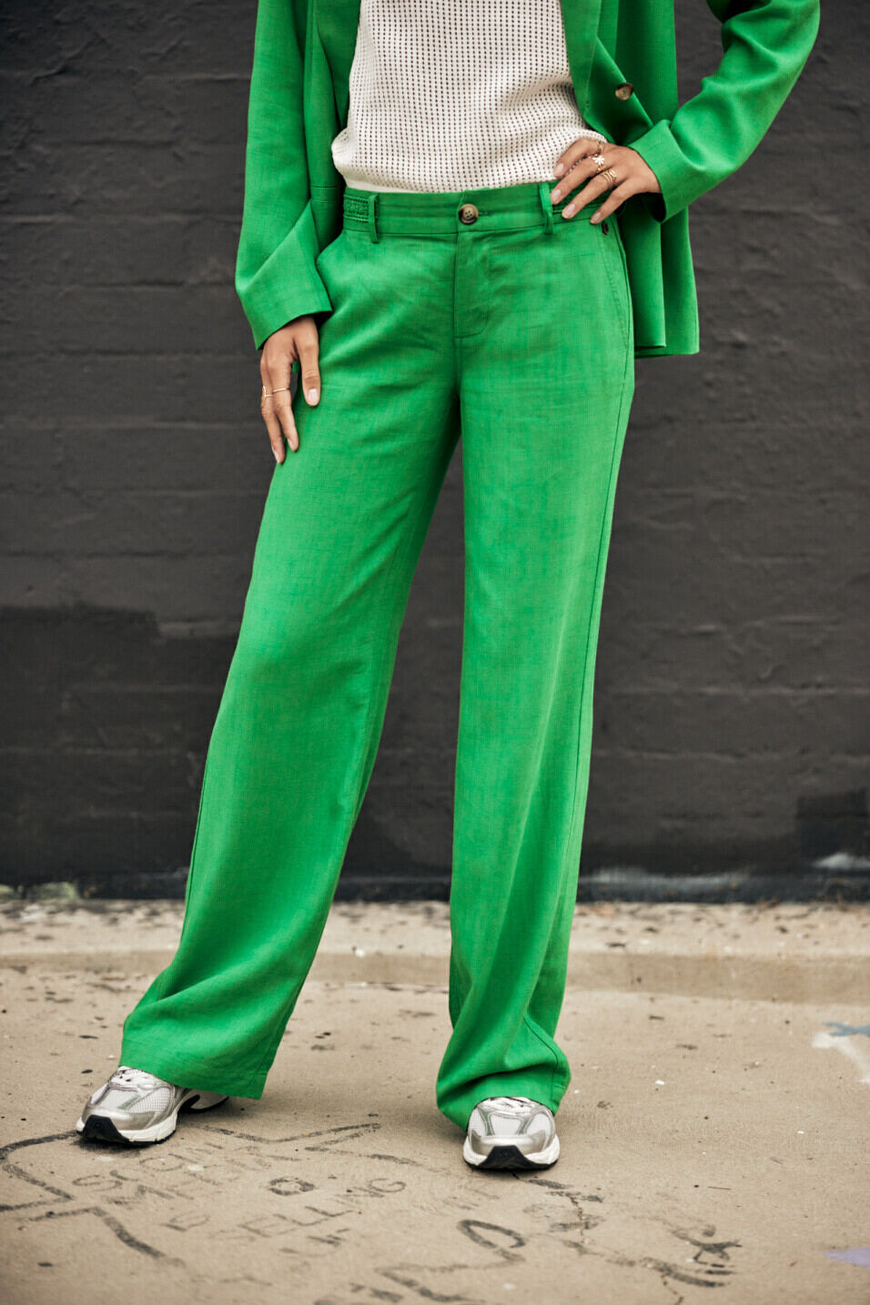 Pantalon large Femme Agatha Plain Linen Jolly green | Freeman T. Porter