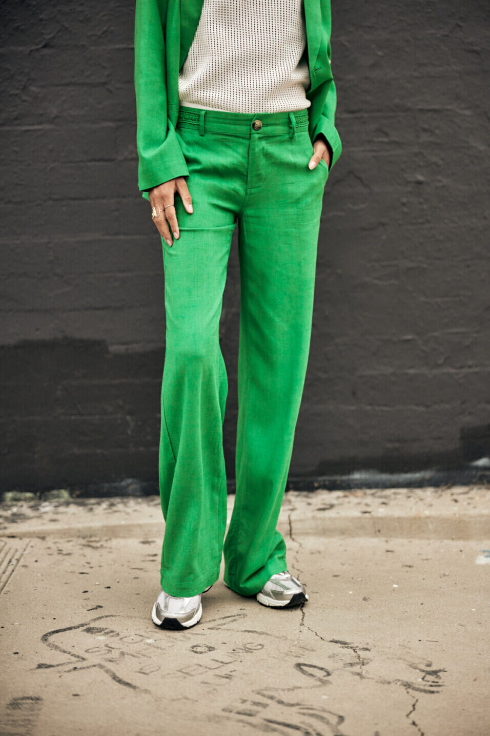 Pantalón anchos Woman Agatha Plain Linen Jolly green | Freeman T. Porter