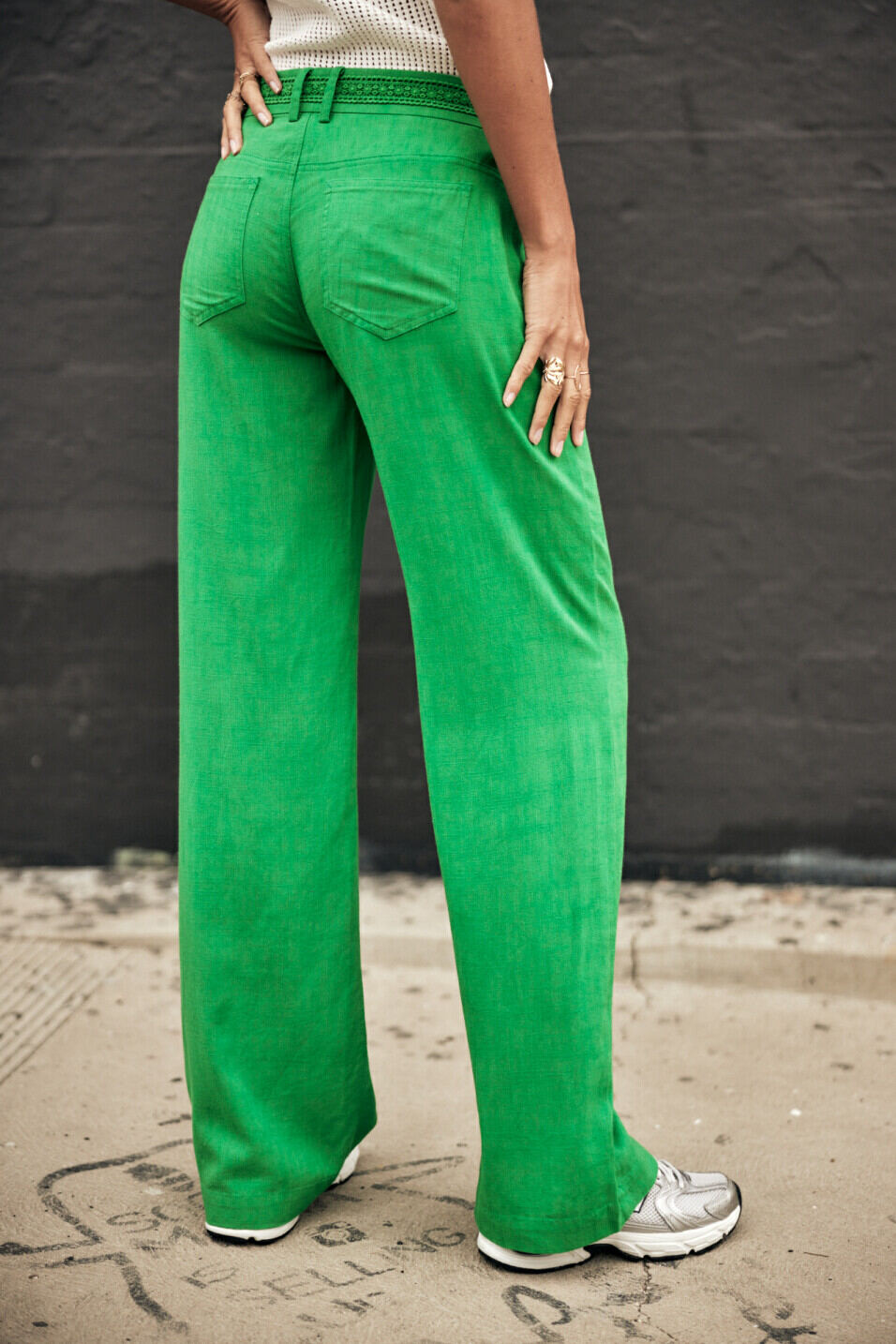Weite Hose Woman Agatha Plain Linen Jolly green | Freeman T. Porter