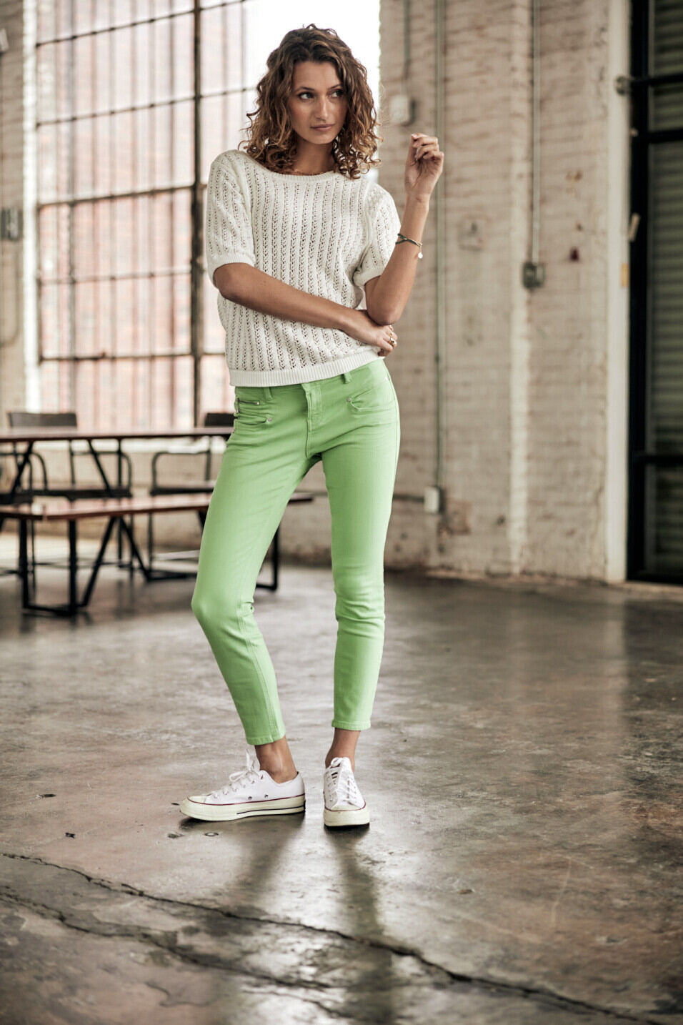Pantalon coloré Femme Alexa Cropped New Magic Color Quiet green | Freeman T. Porter