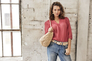 Flared blouse Woman Brune Plain Color Holly berry | Freeman T. Porter