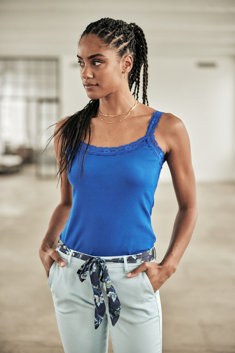 Camiseta tirantes encaje Woman Dansy Rib Princess blue | Freeman T. Porter