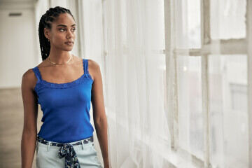 Camiseta tirantes encaje Woman Dansy Rib Princess blue | Freeman T. Porter