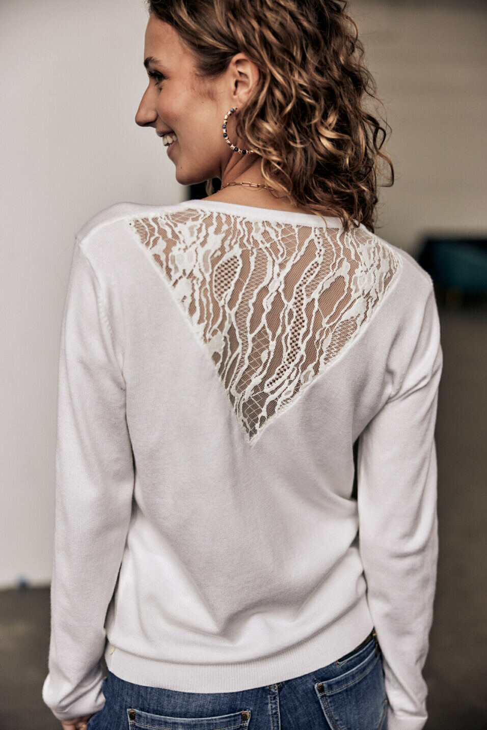 Eng geschnittener Pullover Woman Parcia Lace White | Freeman T. Porter