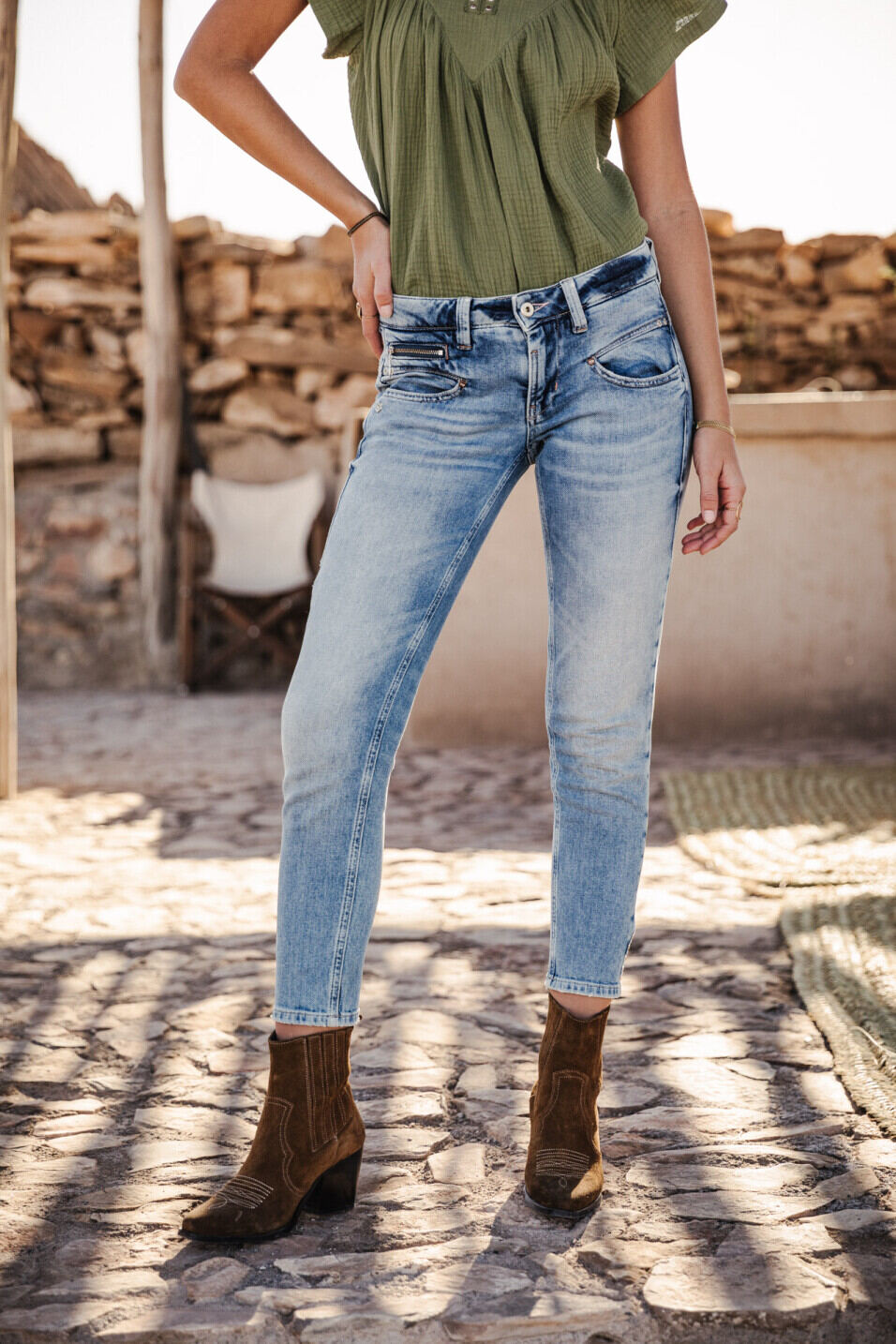 Jeans super slim Femme Alexa Cropped Palermo med | Freeman T. Porter
