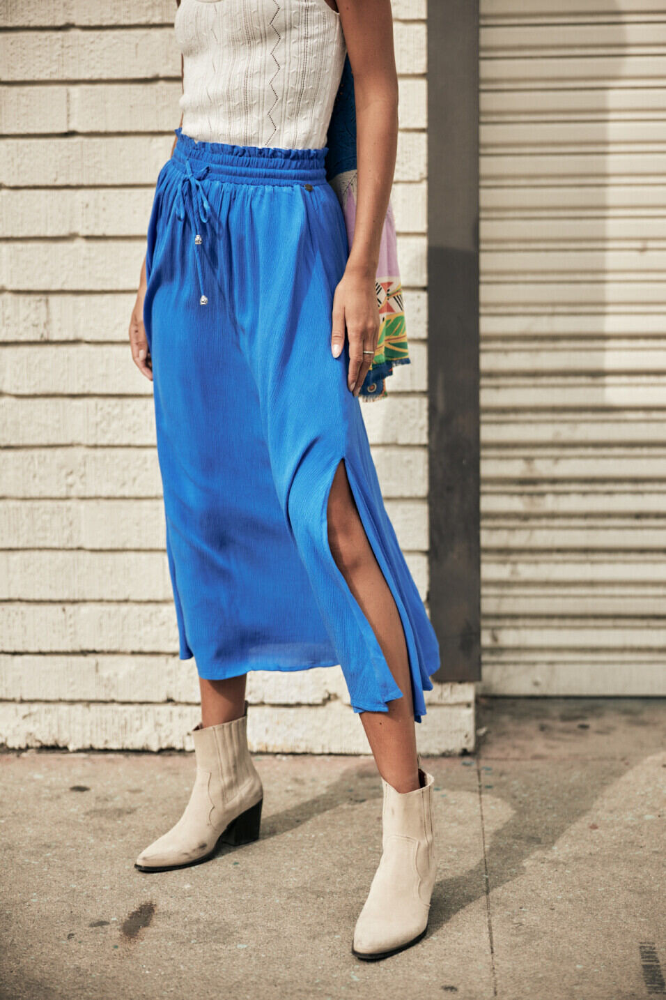 Long slit skirt Woman Joya Plain Color French blue | Freeman T. Porter