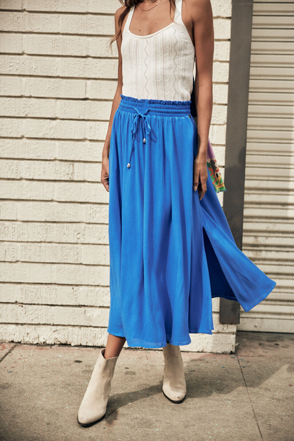 Long slit skirt Woman Joya Plain Color French blue | Freeman T. Porter
