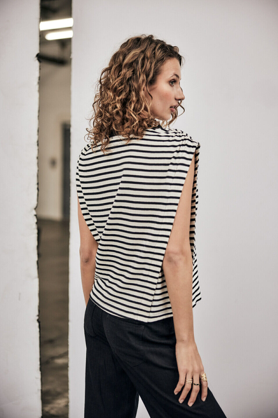 Sleeveless T-shirt Woman Trenny Stripes Black | Freeman T. Porter