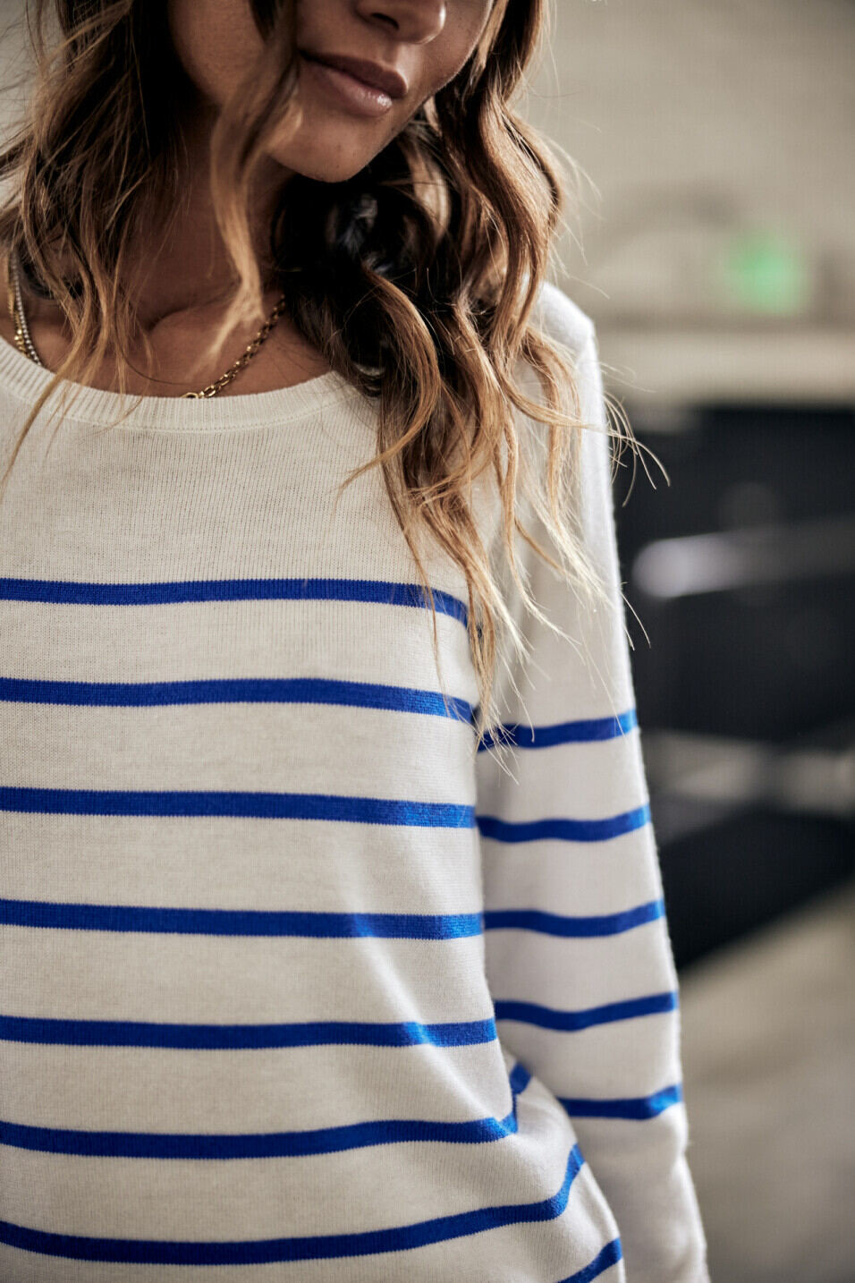 Eng geschnittener Pullover Woman Lea Stripes Princess blue | Freeman T. Porter