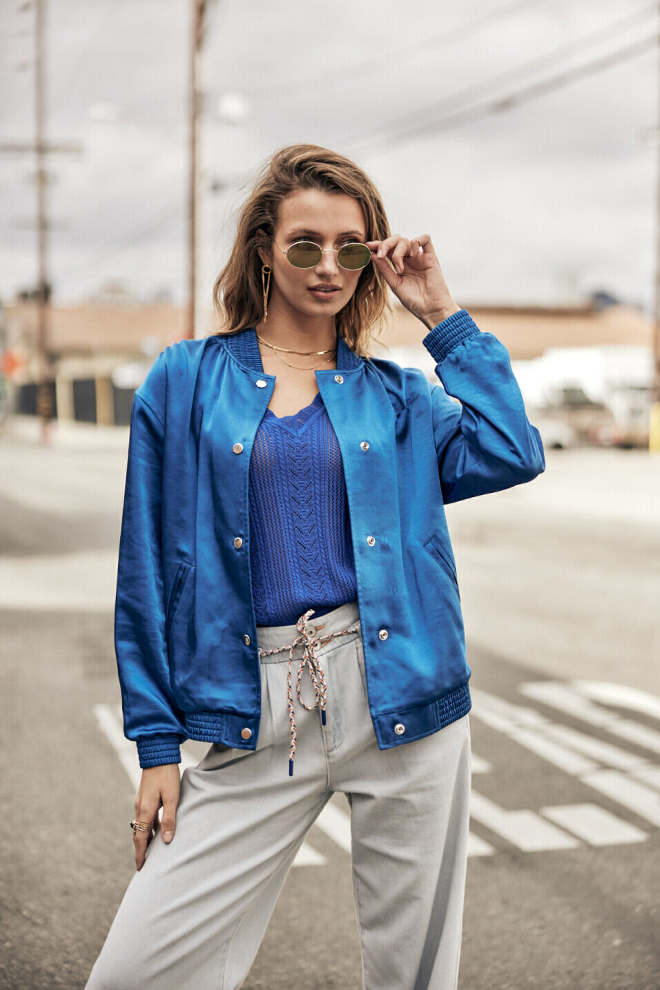 Embroidered satin bomber Woman Troopie Snake Electric blue | Freeman T. Porter