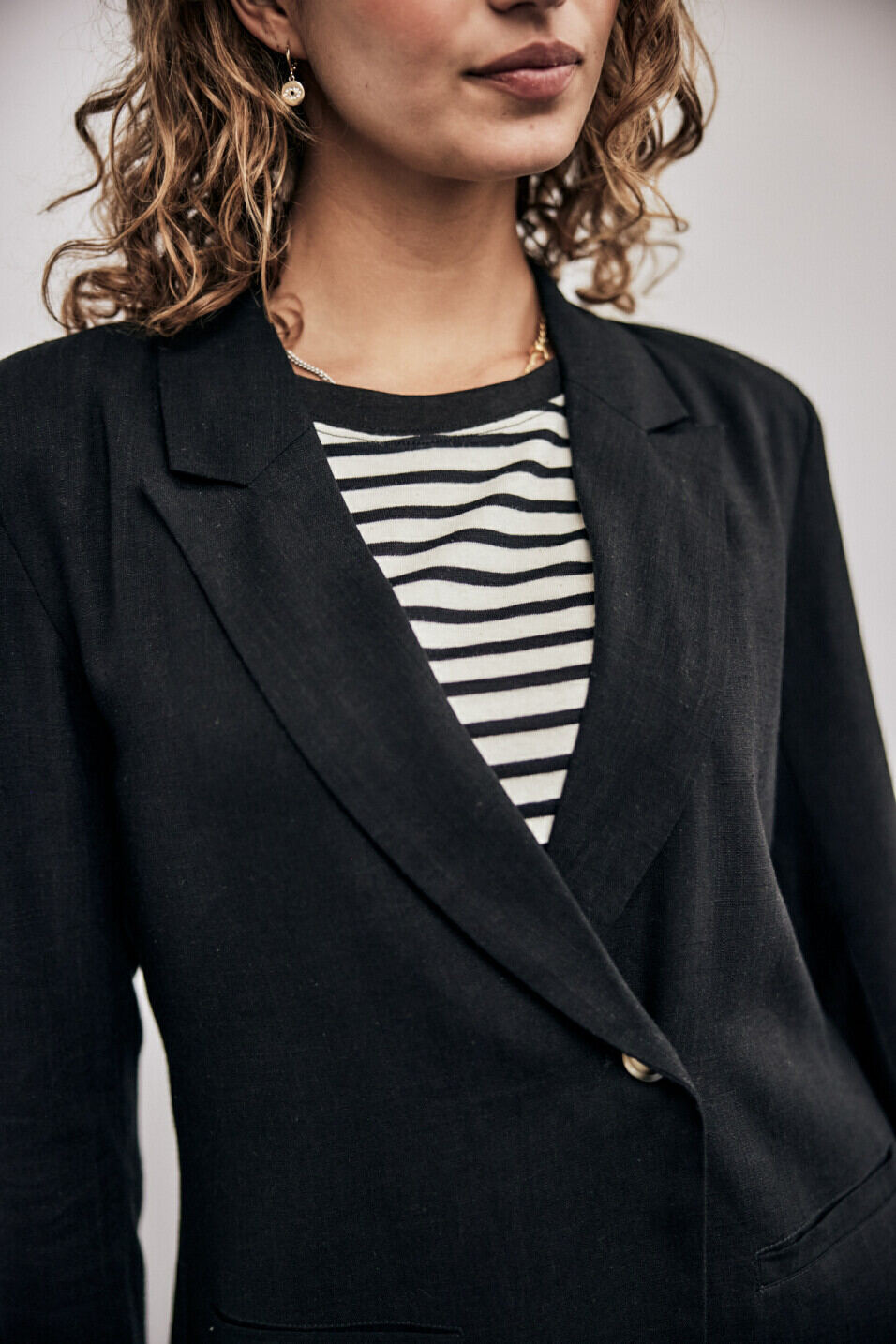 Oversize blazer Woman Bernie Plain Linen Black | Freeman T. Porter