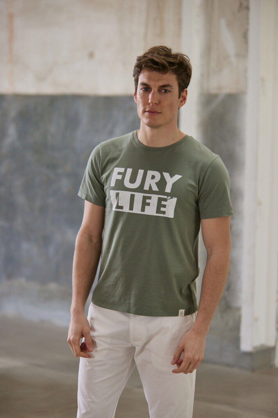 Printed T-shirt Man Ivander Fury Life Dusty olive | Freeman T. Porter