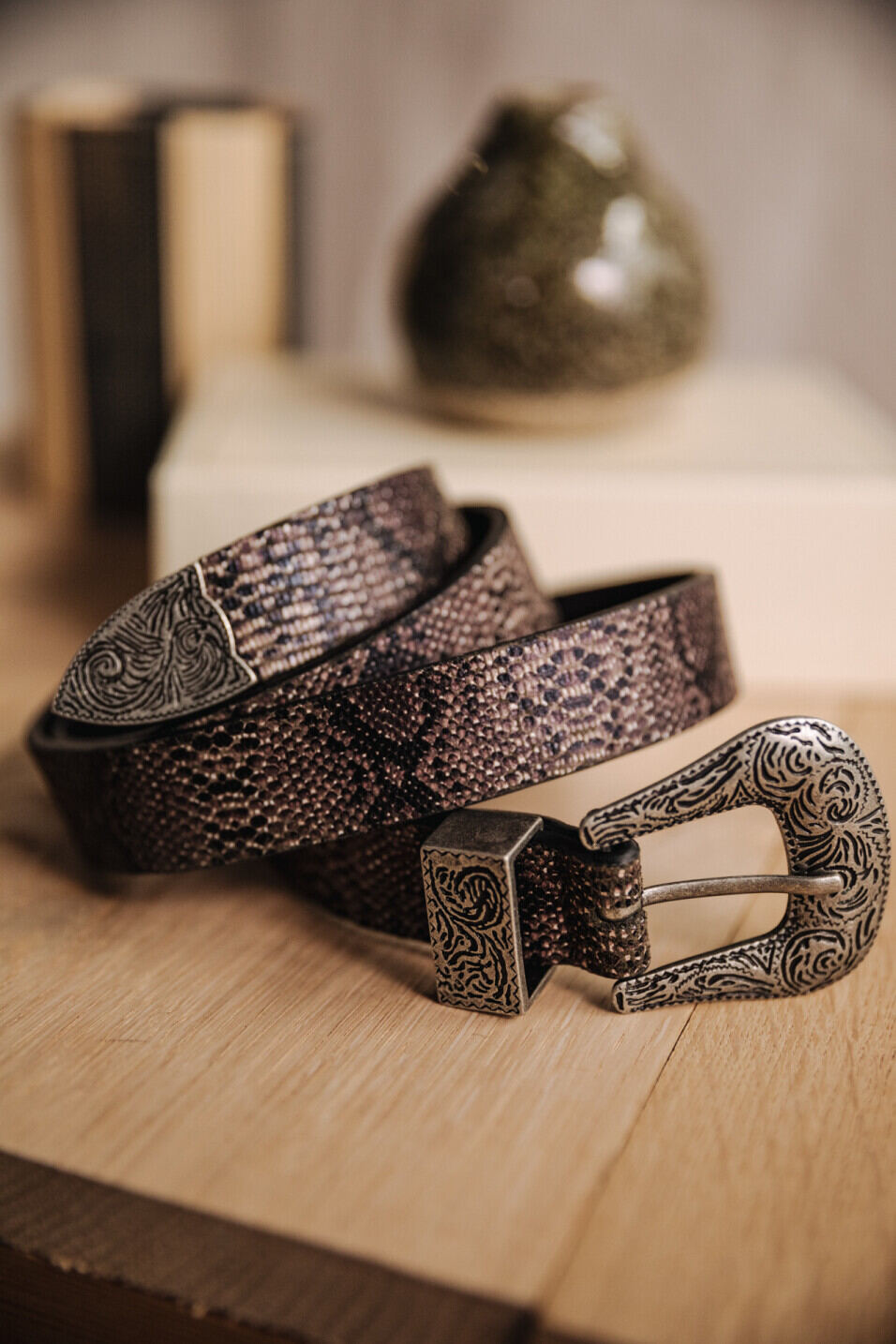 Leather belt Woman Aluru Snake Khaki | Freeman T. Porter
