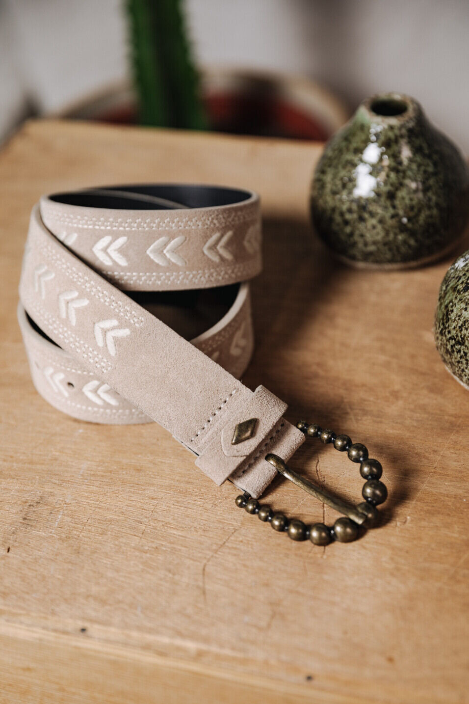 Leather belt Woman Kalani Embroidery Natural | Freeman T. Porter