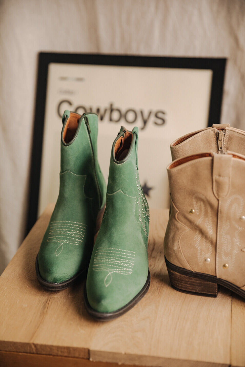 Boots en cuir Femme Laurene Suede Sage green | Freeman T. Porter