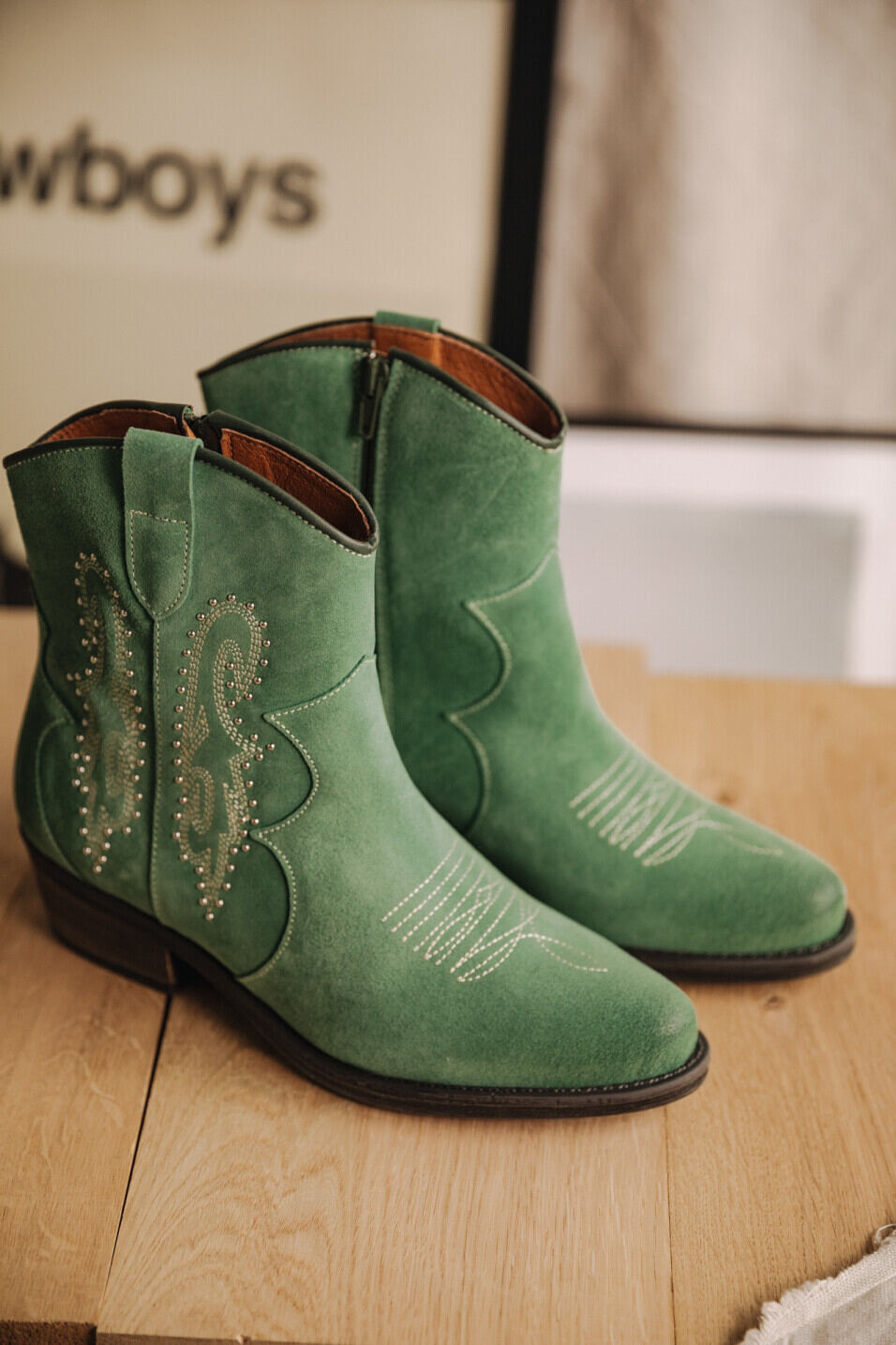 Boots en cuir Femme Laurene Suede Sage green | Freeman T. Porter